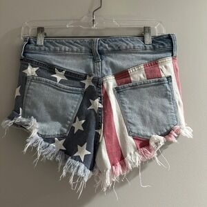 Mossimo Supply Co High Rise Distressed American Flag Denim Shorts Women 4 27